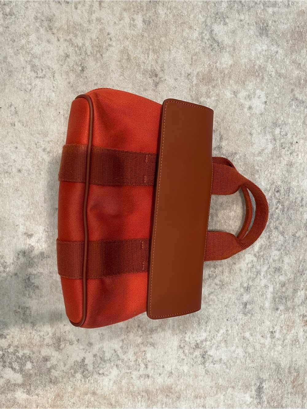 Vintage Rust Red Canvas Tote with Brown Leather Panel